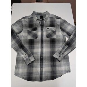 RVCA Mens Grey Black Shadow Plaid Flannel Button Down Shirt Regular Fit Large